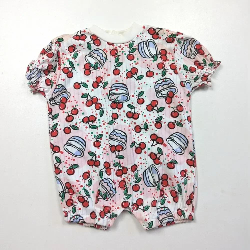 Vintage Doe Spun Bubble Baby Girls Size 6-9m Cherry Bib